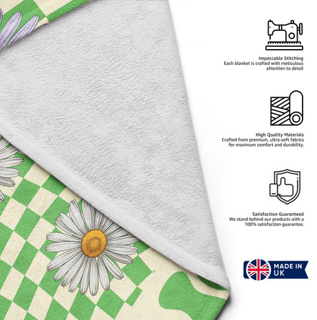 Personalised Custom Name Colour Retro Daisy Check Soft Warm Fleece Blanket Decor