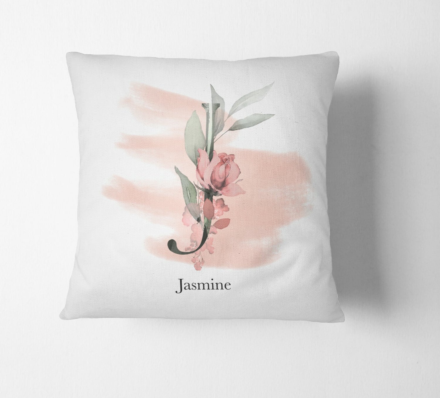 Personalised Gentle Blush Floral Pink Name Monogram Cushion Cover Case & Insert