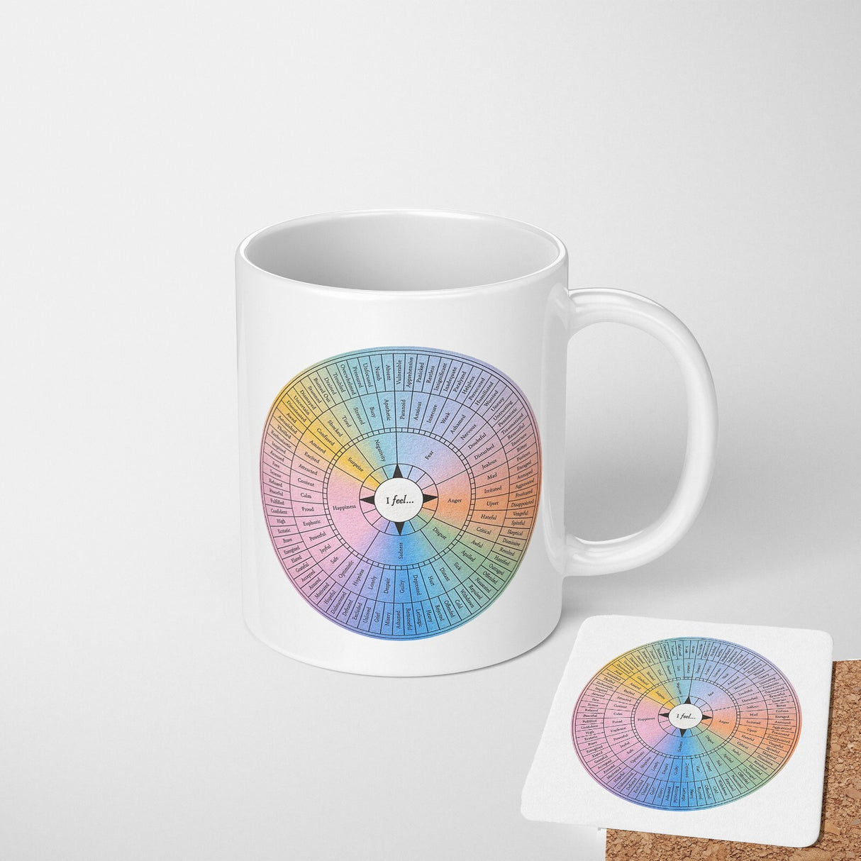 Emotion Wheel Circle Custom Coffee Tea Mug Coaster Set Option Gift Him Her