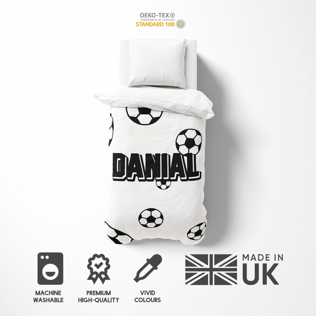 Personalised Custom Name Colour Football Fan Single Bed Duvet Cover + Pillowcase