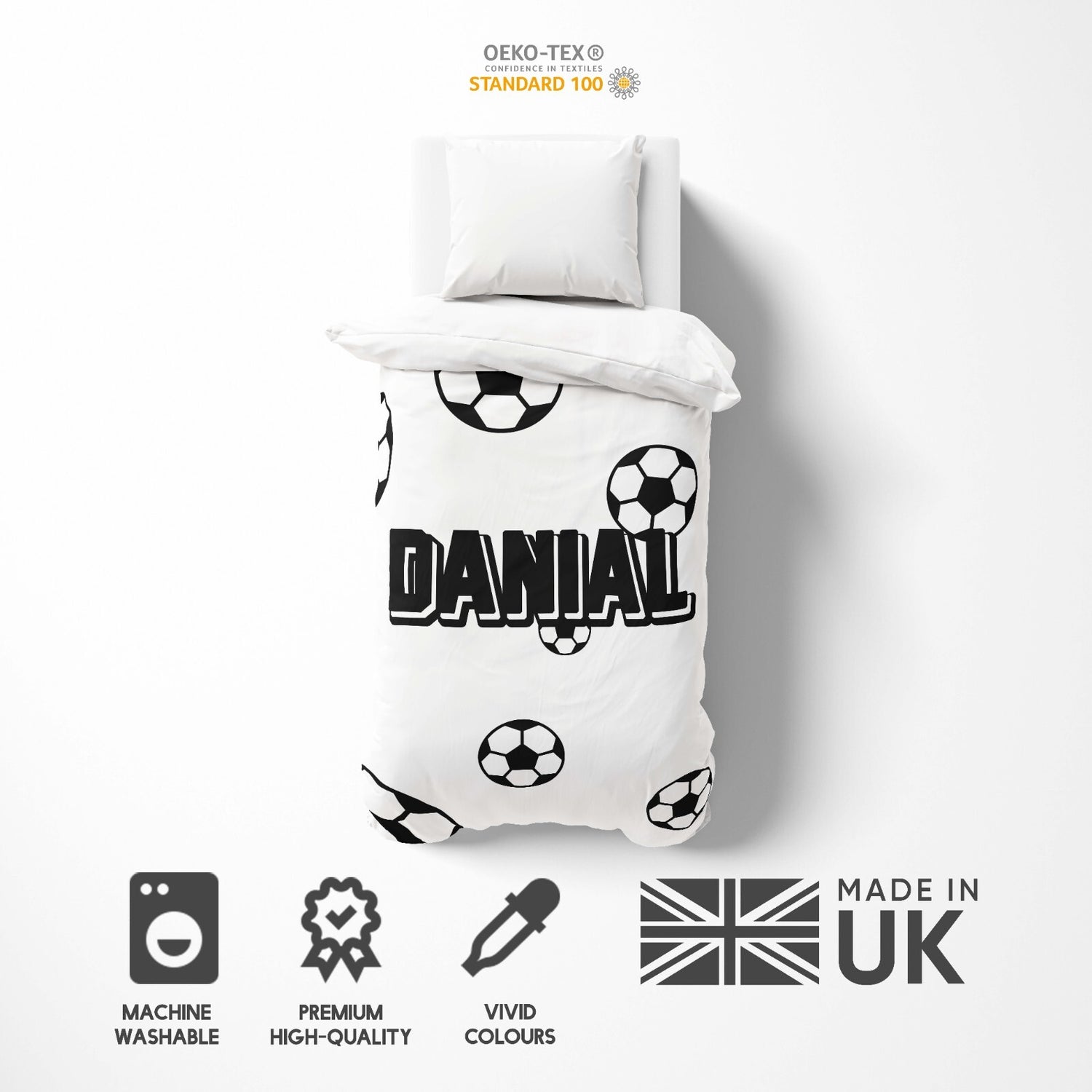 Personalised Custom Name Colour Football Fan Single Bed Duvet Cover + Pillowcase