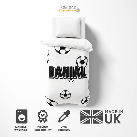 Personalised Custom Name Colour Football Fan Single Bed Duvet Cover + Pillowcase