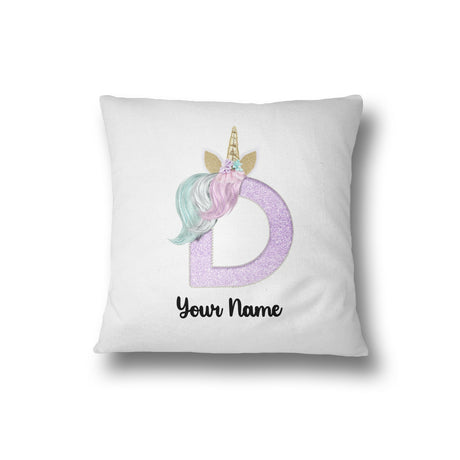 Personalised Unicorn Sparkly Kids Girls Monogram Alphabet Initial Letter Cushion
