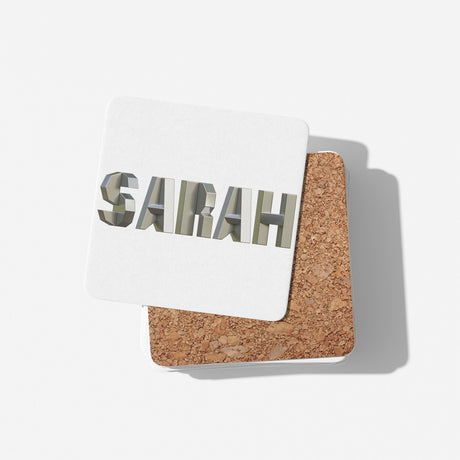 Personalised Geometal 3D Name Text Novelty Coffee Tea Mug Coaster Gift Him Her