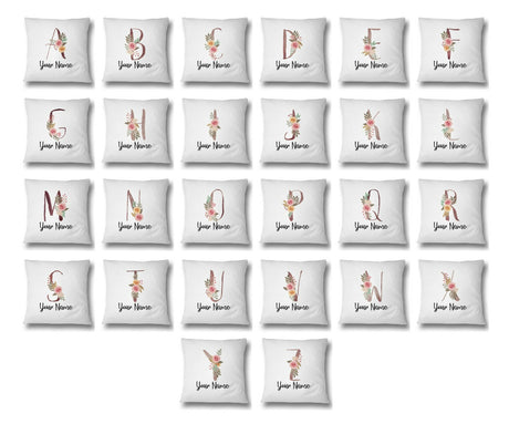 Personalised Floral Watercolour Hand Paint Effect Alphabet Floral Name Cushion