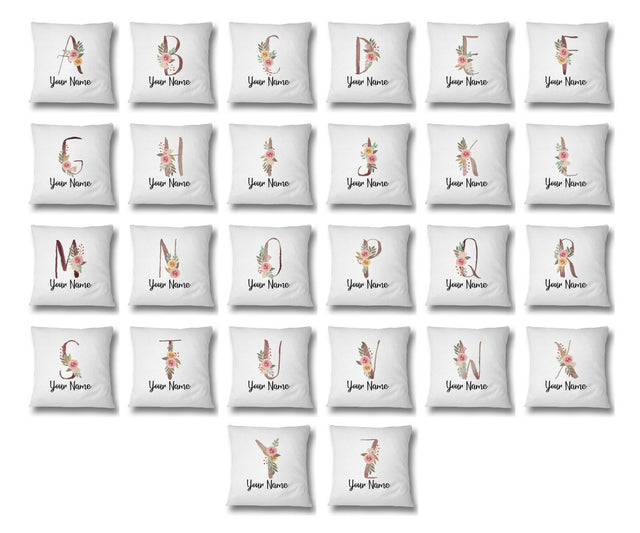 Personalised Floral Watercolour Hand Paint Effect Alphabet Floral Name Cushion