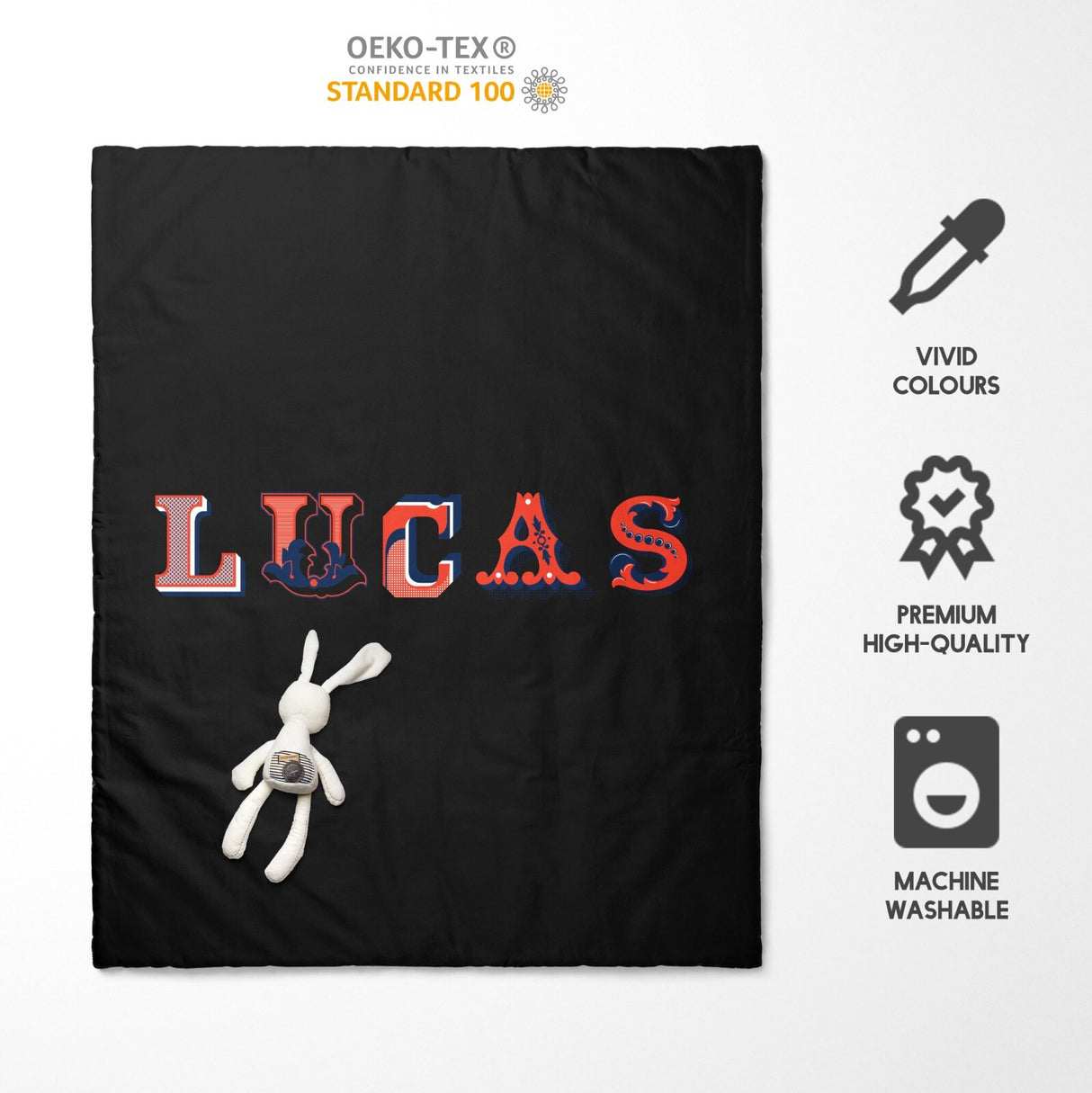 Personalised Name Vintage Ornament Font Toddler Cot Bed Duvet Cover + Pillowcase