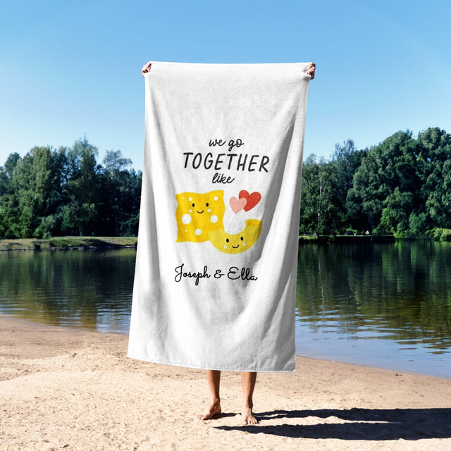 We Go Together Macaroni + Cheese Personalised Name Custom Beach Bath Sheet Towel