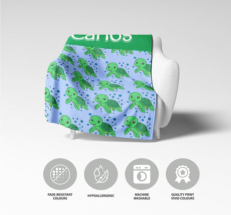 Personalised Custom Name Cartoon Baby Turtles Soft Fleece Blanket Decor Throw