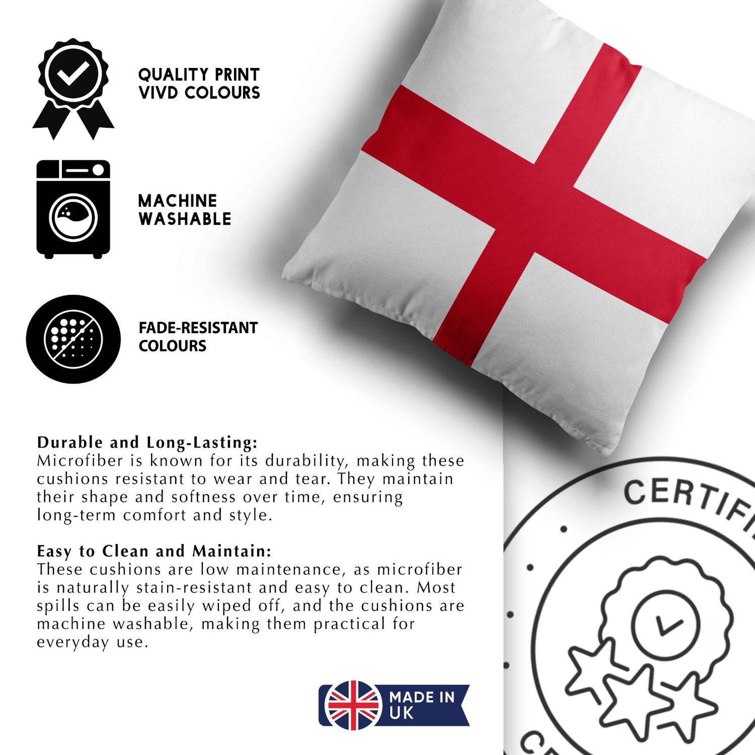 England Flag St George's Cross Soft Square Filled Cushion Decorative Throw Gift