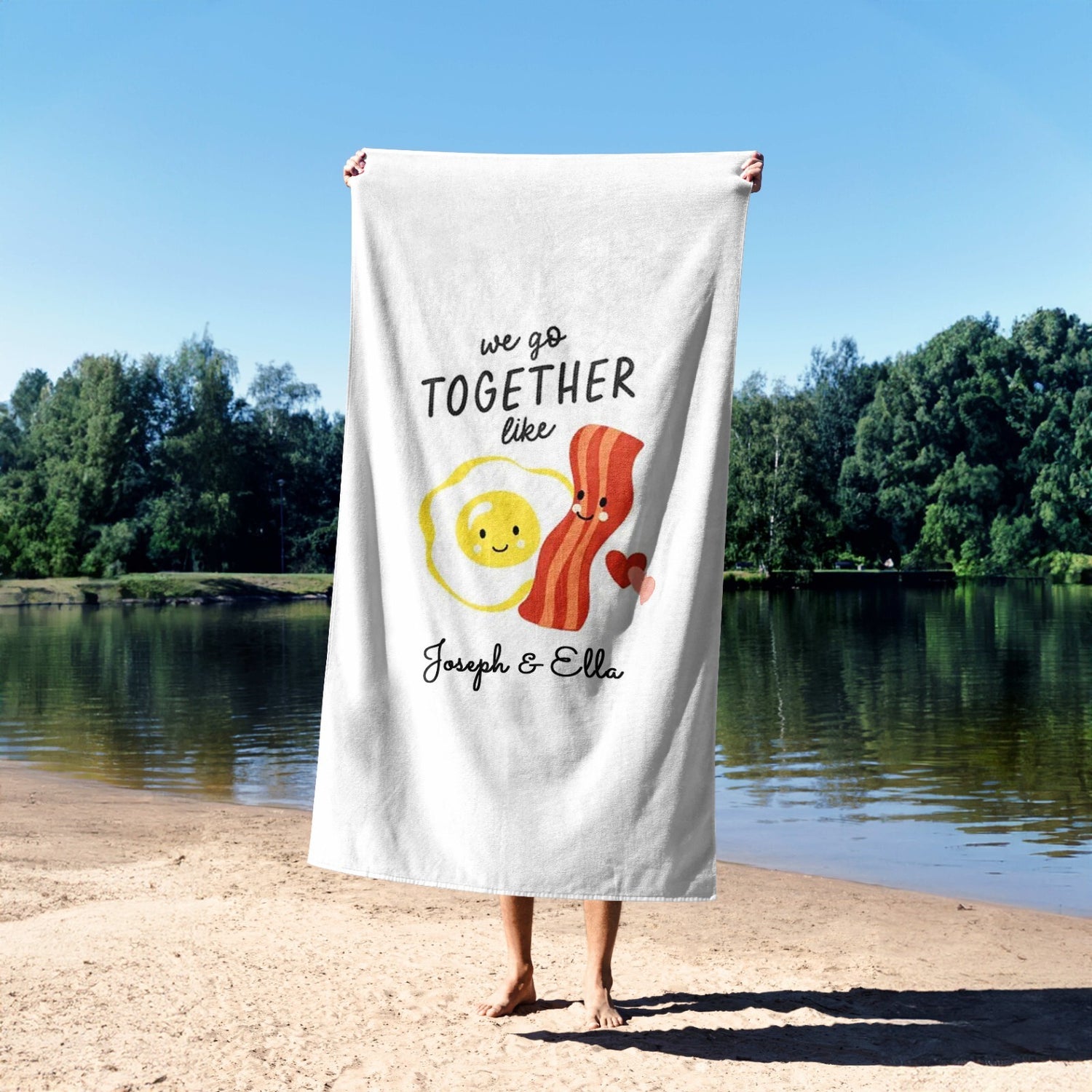We Go Together Like Eggs + Bacon Personalised Name Custom Beach Bath Sheet Towel