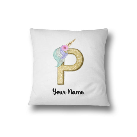 Personalised Unicorn Sparkly Kids Girls Monogram Alphabet Initial Letter Cushion