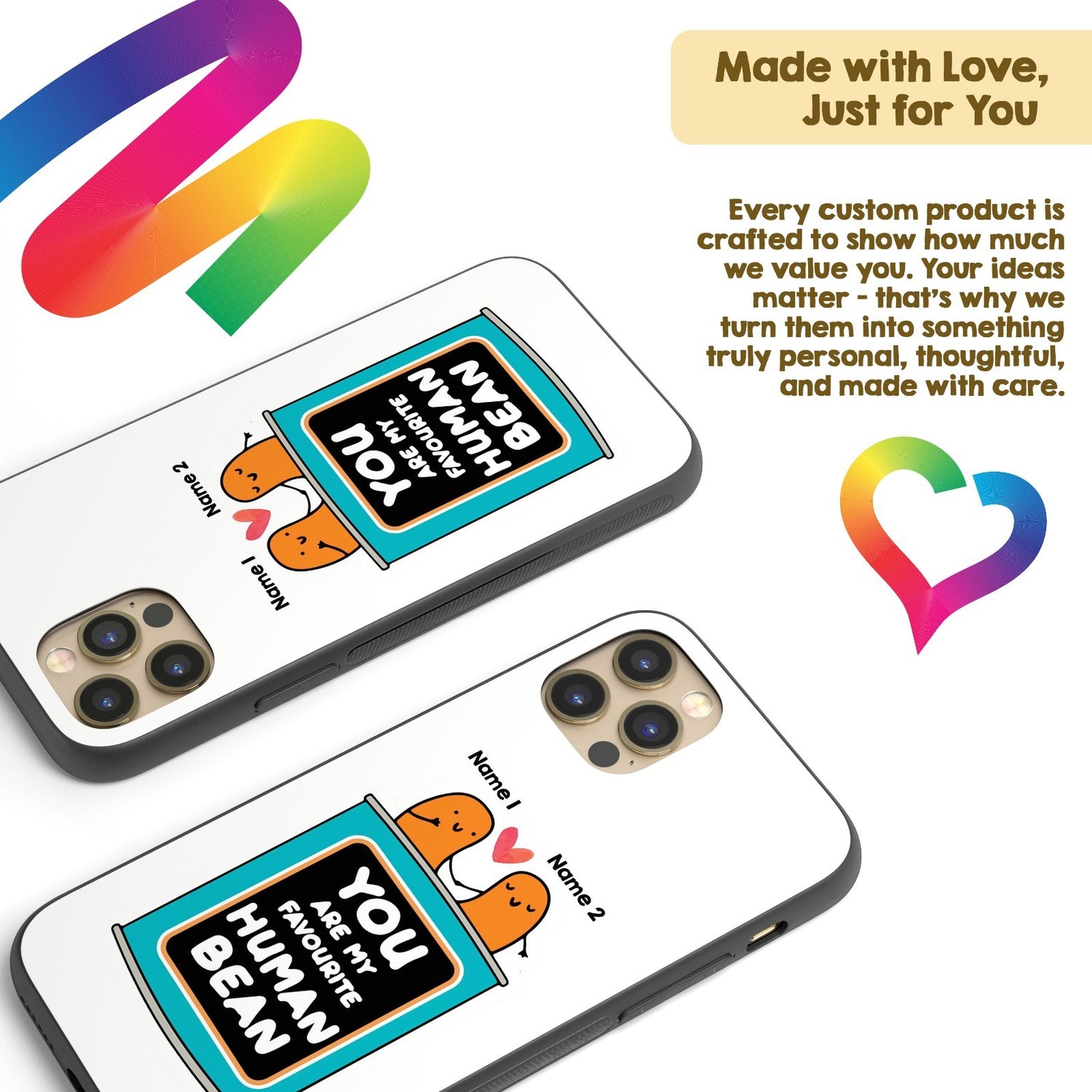 Human Bean Couple Name Cute Personalised Custom Printed iPhone Black Case Cover