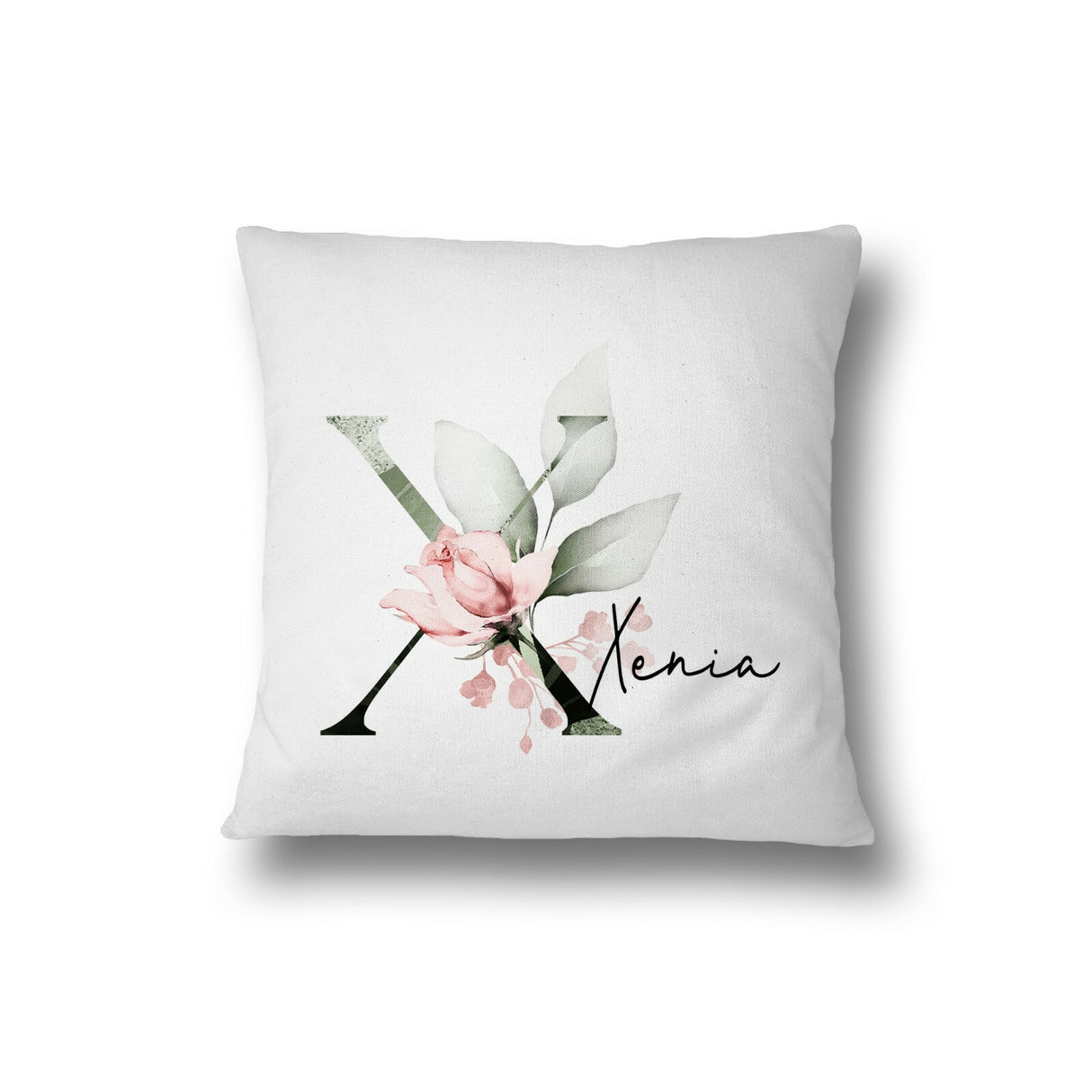 Personalised Gentle Botanical Blush Pink Initial Letter Cushion Cover Pillow