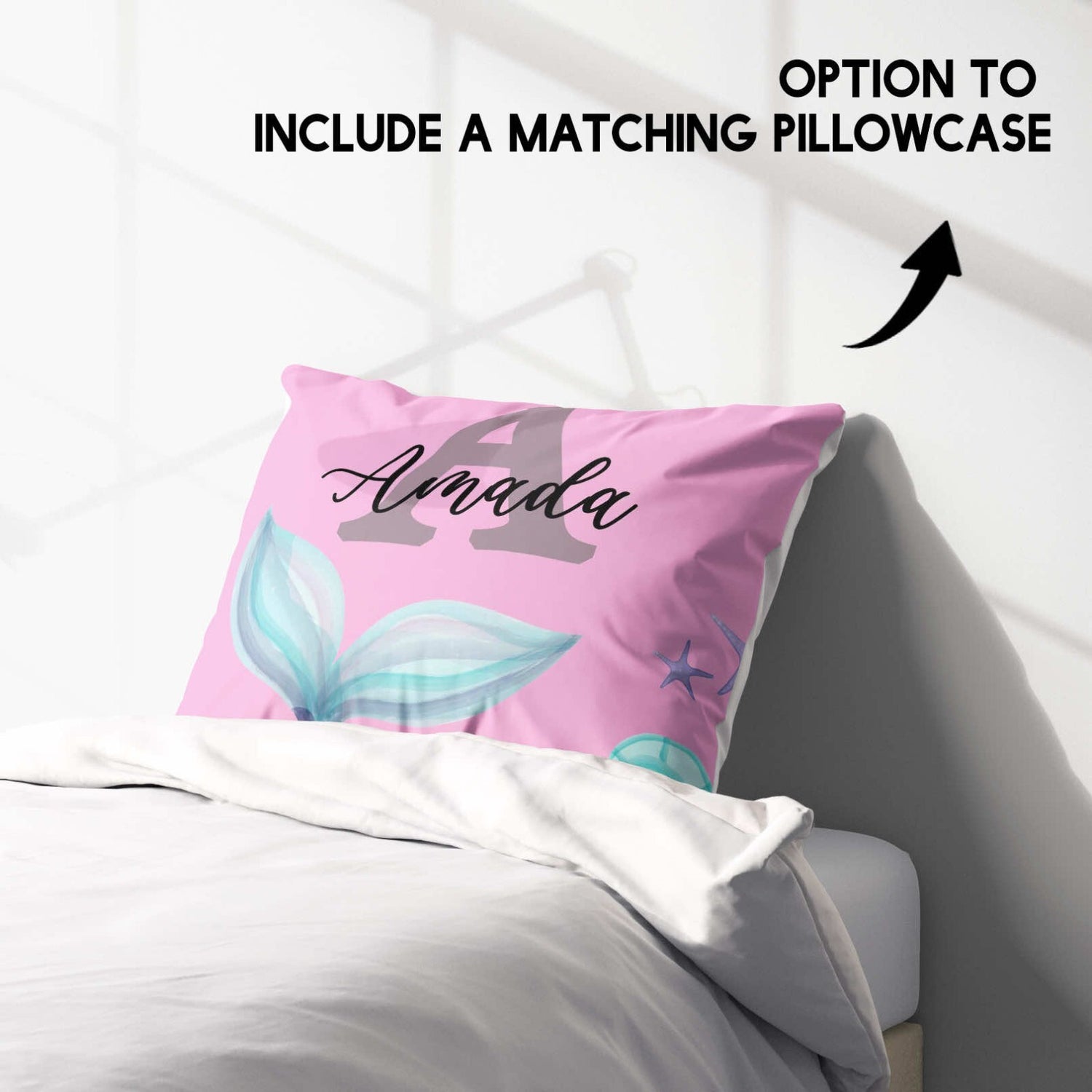 Personalised Name Mermaid Tail Monogram Font Single Bed Duvet Cover + Pillowcase