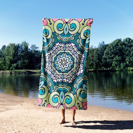 Custom Made Geometric Mandala Pattern Absorbent Beach Bath Sheet Hand Towel