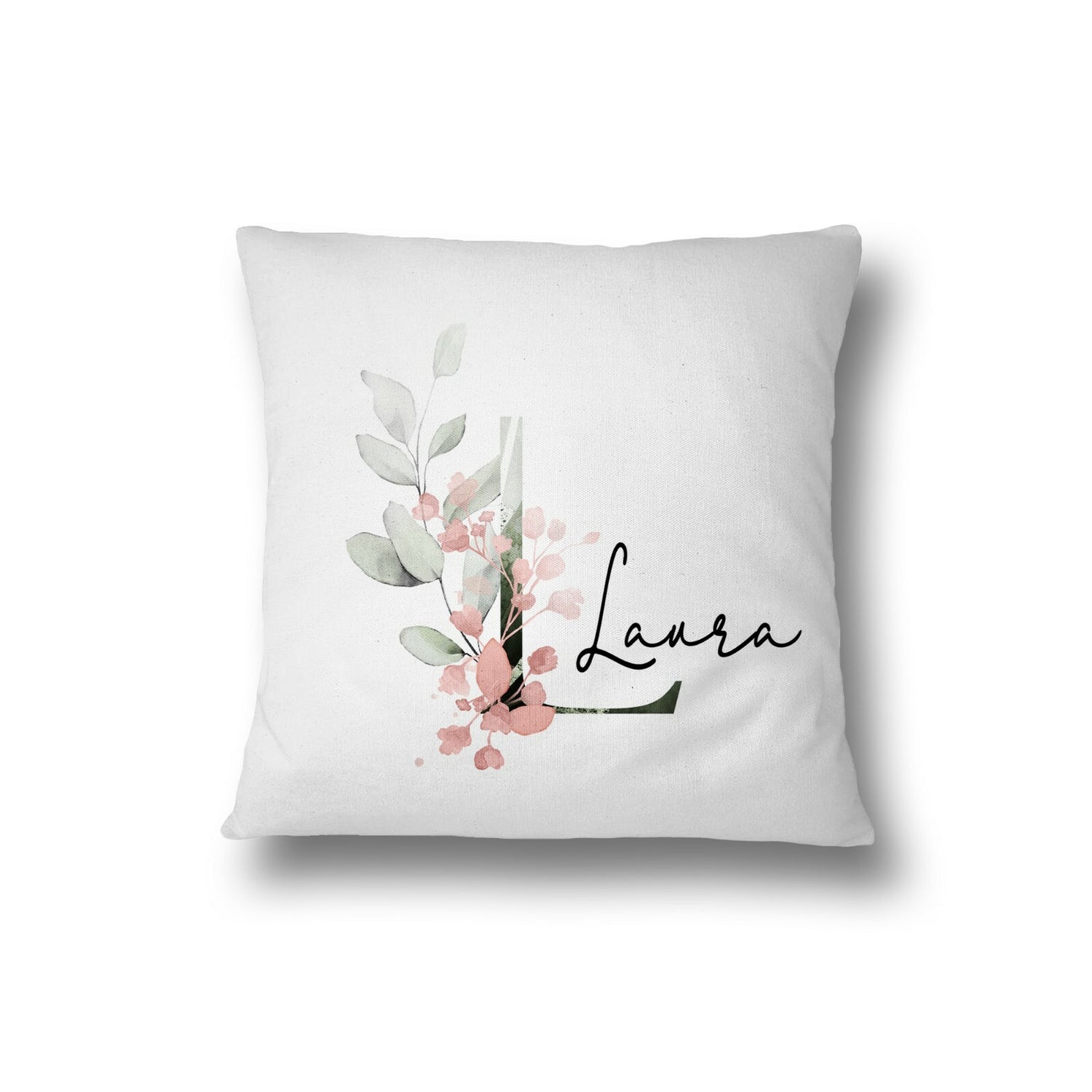Personalised Gentle Botanical Blush Pink Initial Letter Cushion Cover Pillow