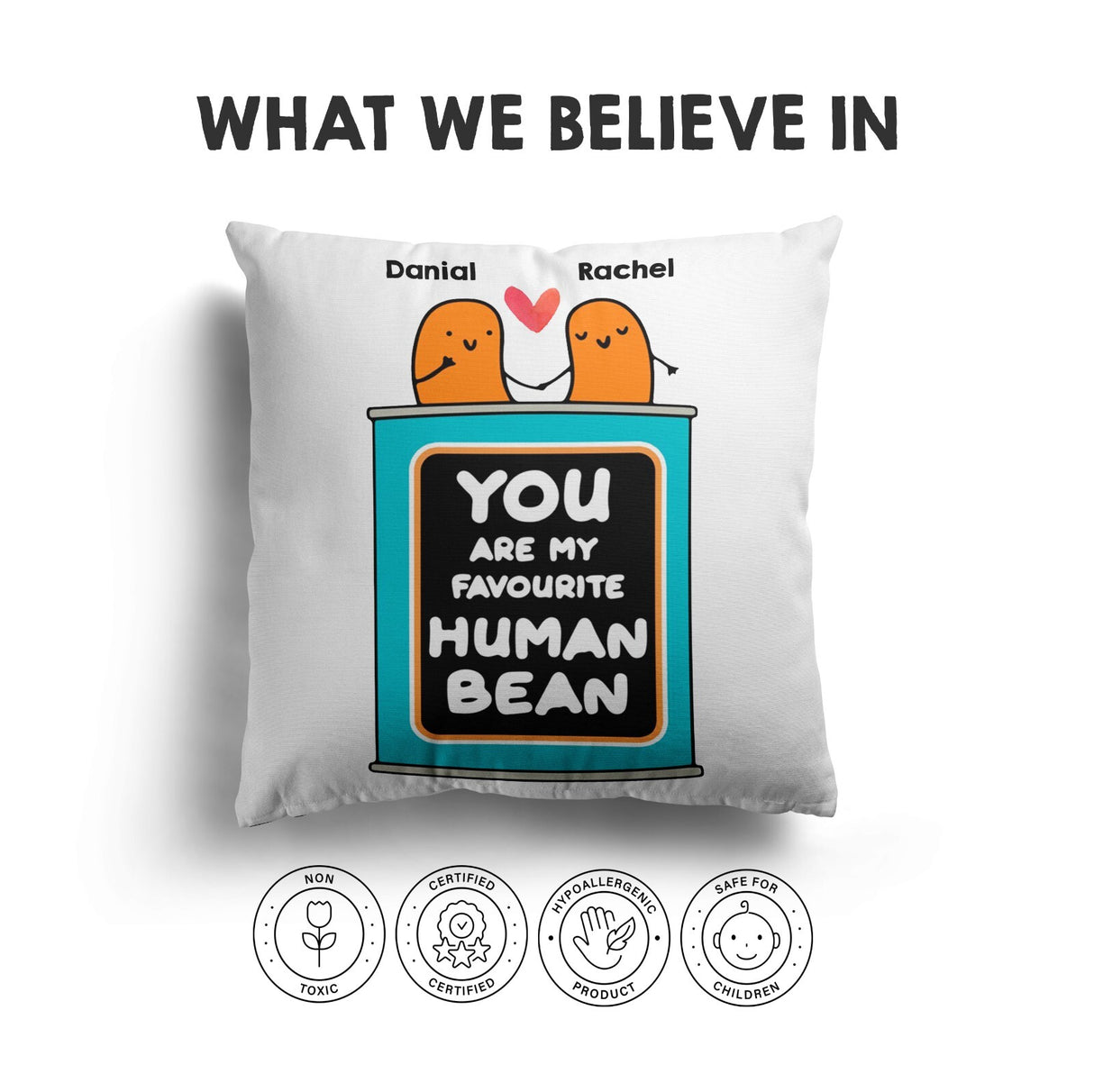 Personalised My Favourite Human Bean Name Novelty Soft Square Fill Cushion Throw