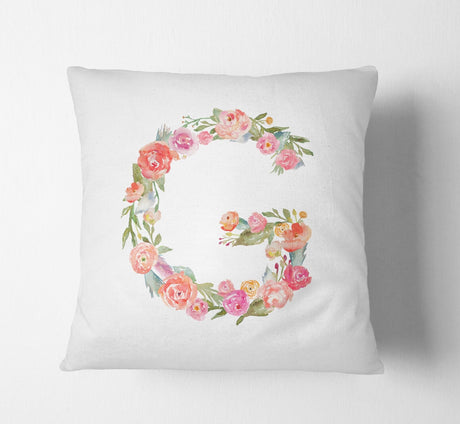 Personalised Alphabet Floral Name Initial Letter Cushion Pillow Case Insert Fill
