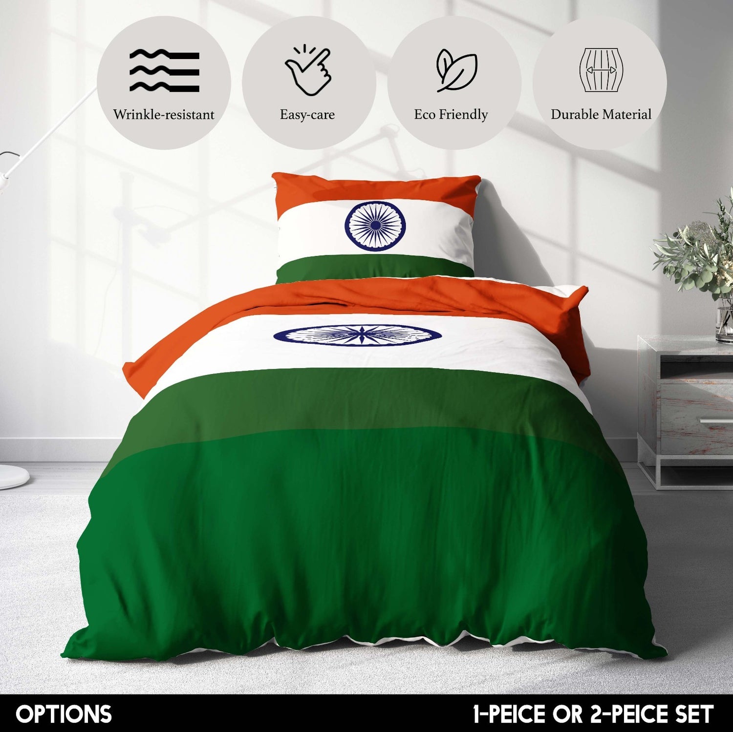 India Flag Indian Cozy Design Single Size Bed Duvet Cover Quilt + Pillowcase Set
