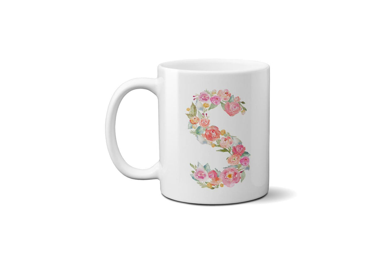 Personalised Alphabet Floral Name Initial Letter Coffee Mug Gift 11oz Ceramic