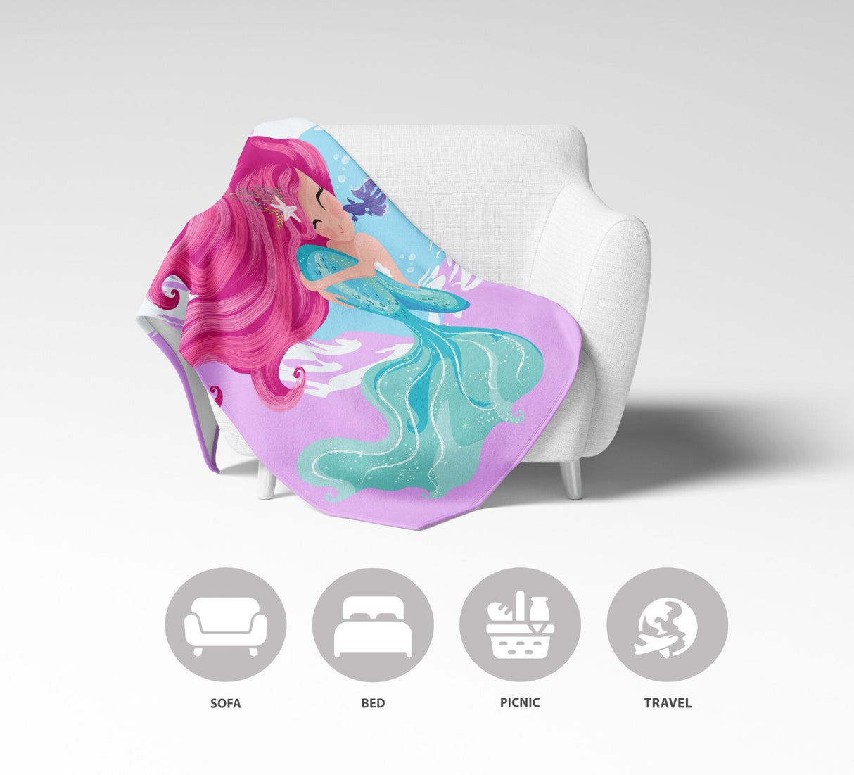 Personalised Custom Name Colour Mythical Mermaid Soft Warm Fleece Blanket Decor