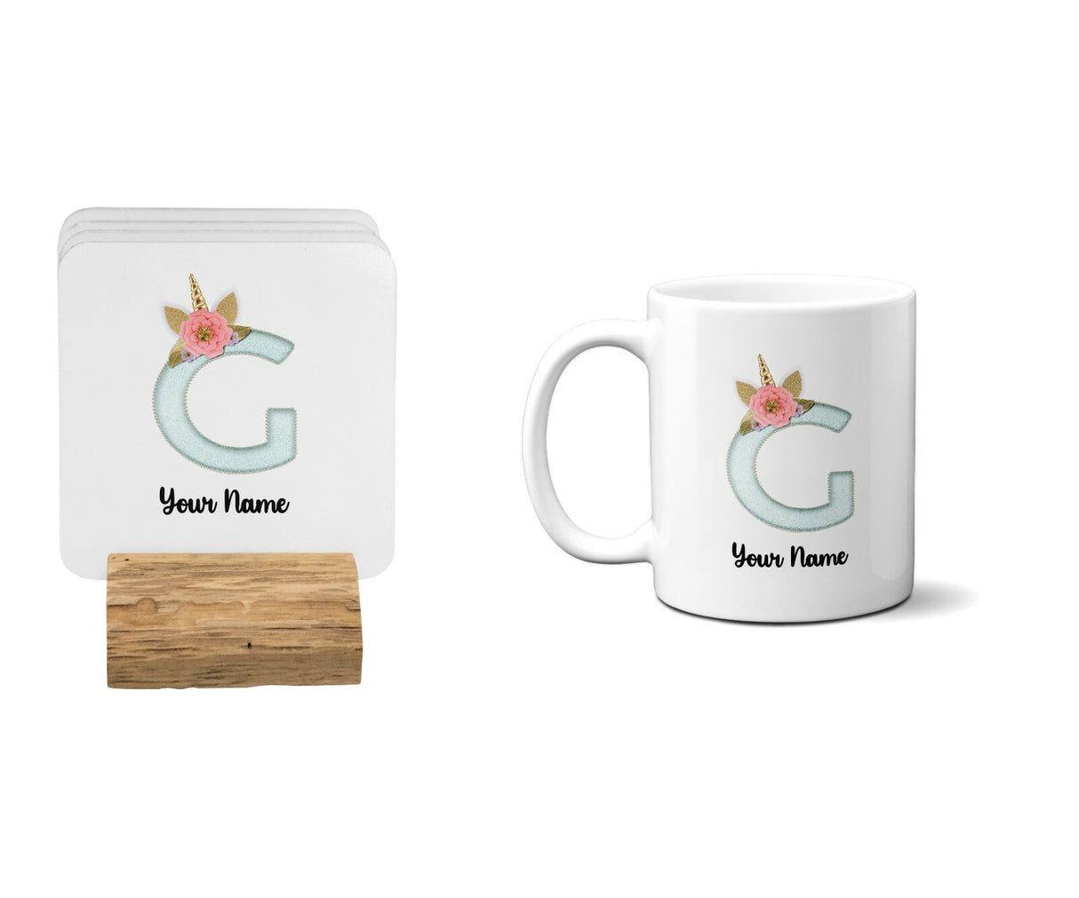 Personalised Unicorn Sparkly Kids Girls Monogram Alphabet Initial Letter Mug