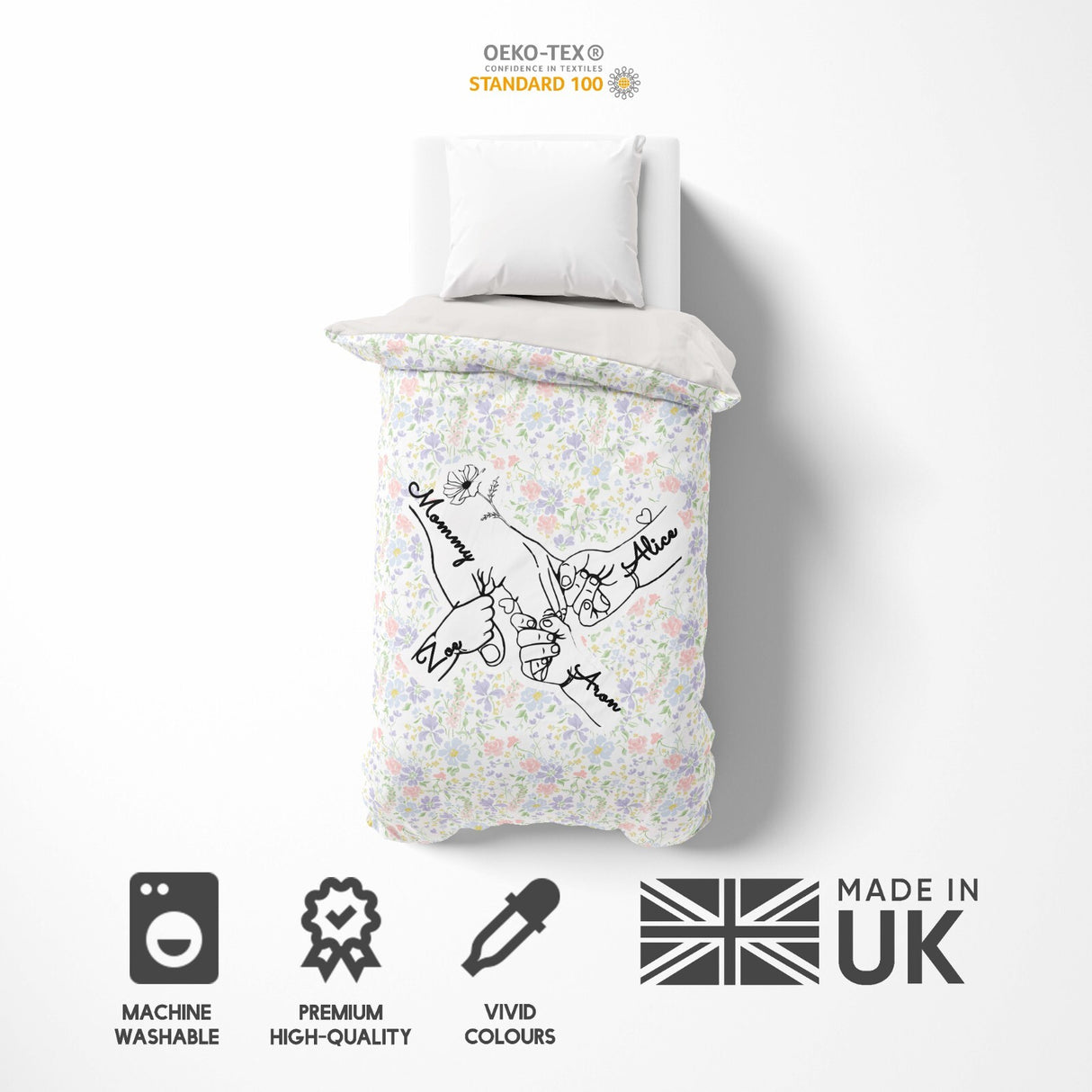 Mother's Day Custom Name Floral Memory Single Size Novelty Bed Duvet Cover Set