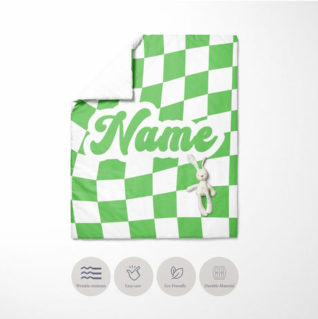 Personalised Custom Name Retro Vans Check Kids Cot Bed Duvet Cover + Pillowcase
