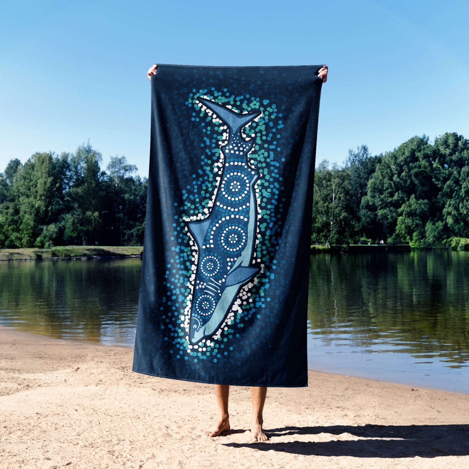 Custom Made Shark Ocean Sea Blue Highly Absorbent Beach Bath Sheet Hand Towel