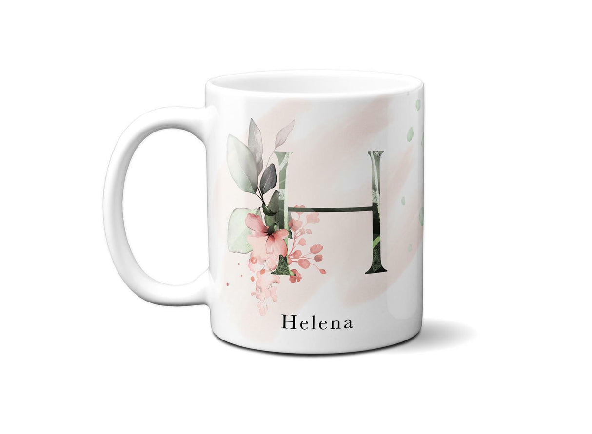 Gentle Touch Blush Pink Design Name Initial Letter Coffee Mug Gift 11oz Ceramic