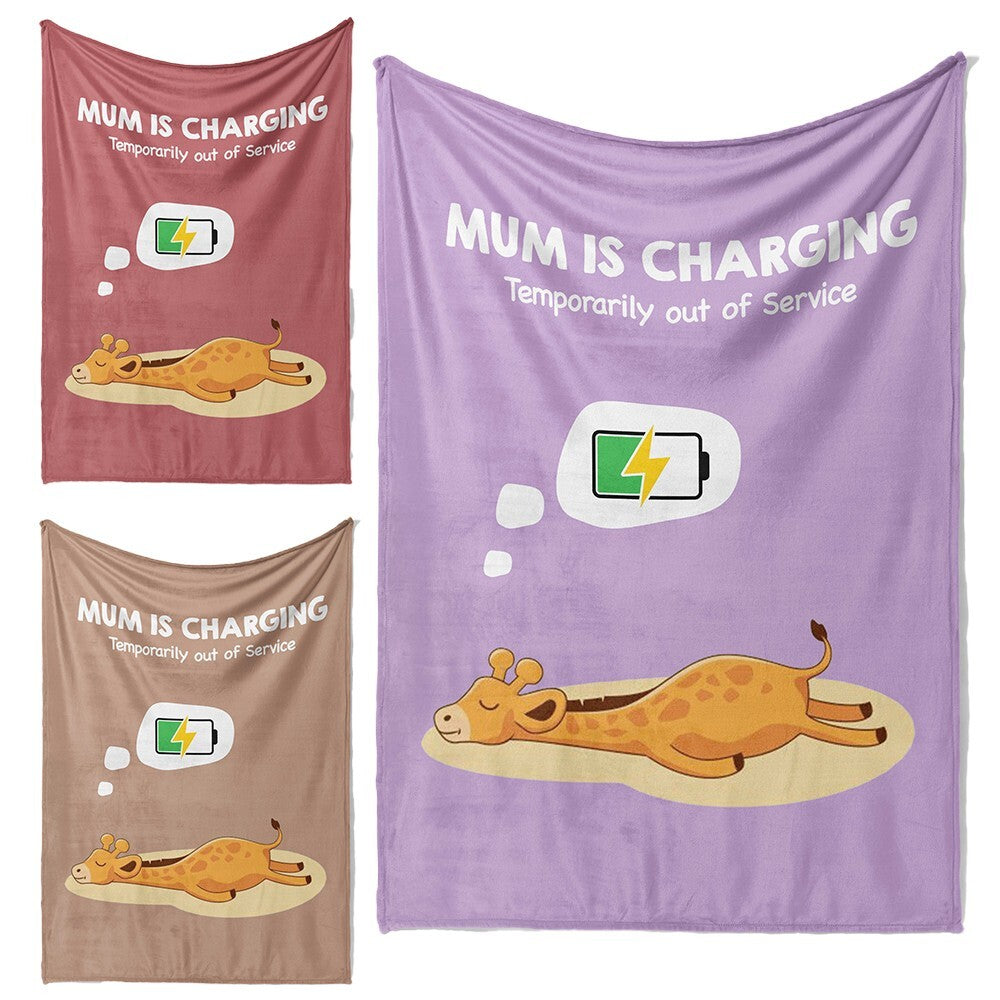 Mum Is Charging Funny Animal Novelty Warm Fleece Memory Blanket Throw Decoration