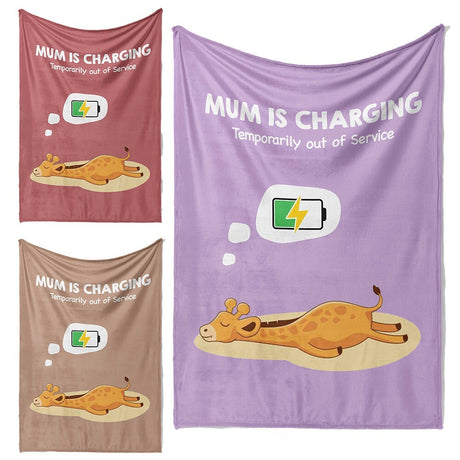 Mum Is Charging Funny Animal Novelty Warm Fleece Memory Blanket Throw Decoration