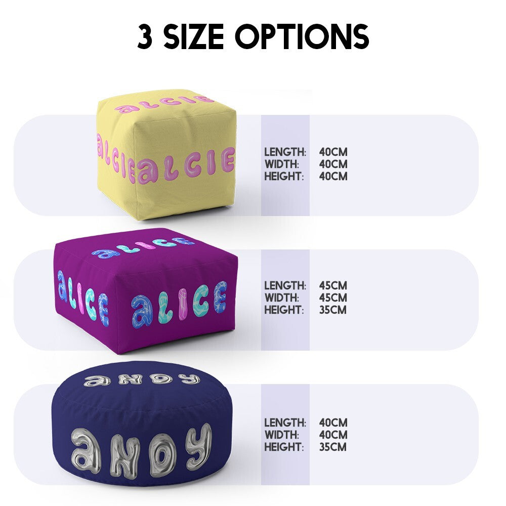 Personalised 3D Bubble Any Name Kids Font Ottoman Filled Pouffe Washable Cover