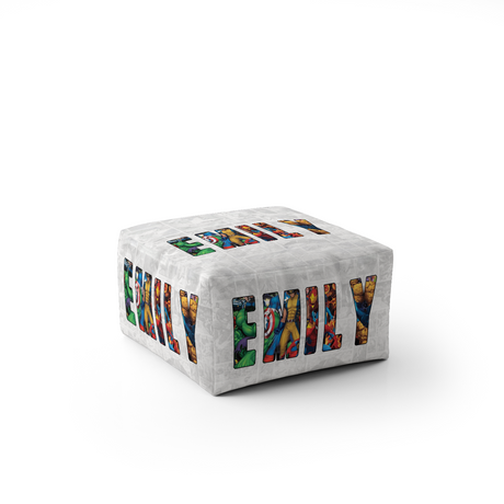 Personalised Superhero Name Kids Novelty Ottoman Fill Pouffe Inc Washable Cover