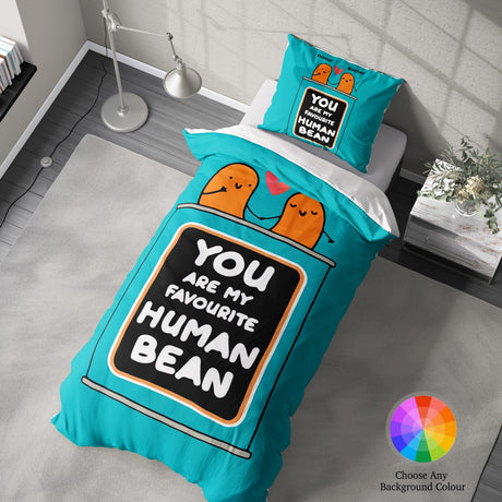 Personalised My Favourite Human Bean Name Single Bed Duvet Cover Set Pillowcase