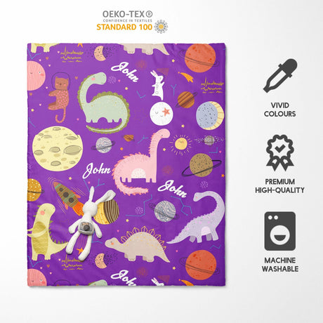 Personalised Name Cartoon Baby Dinosaur Kids Cot Bed Duvet Cover + Pillowcase