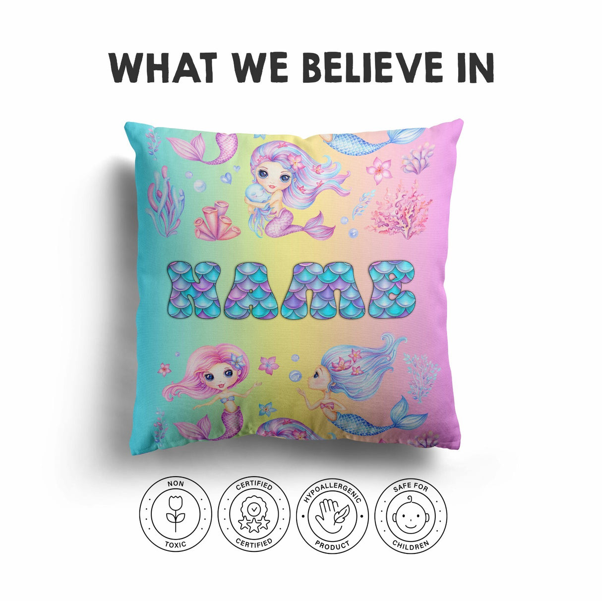 Personalised Name Mermaids + Jellyfish Mythical Square Fill Zipped Cushion Throw