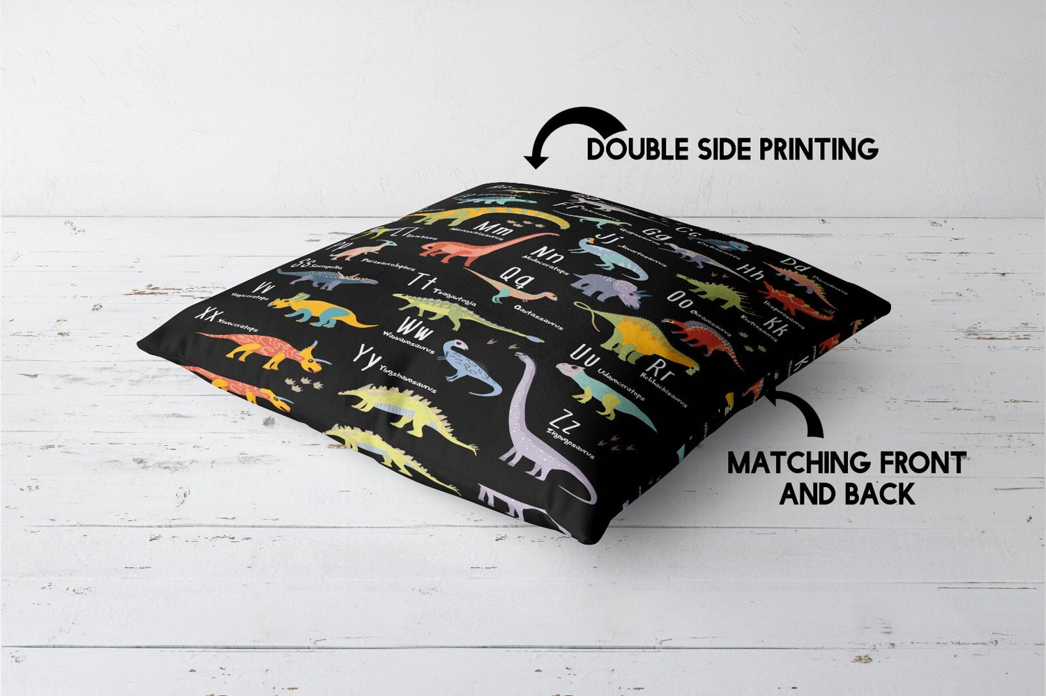 Dinosaur Alphabet Personalised Custom Colour Soft Square Filled Cushion Throw