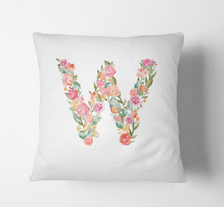 Personalised Alphabet Floral Name Initial Letter Cushion Pillow Case Insert Fill
