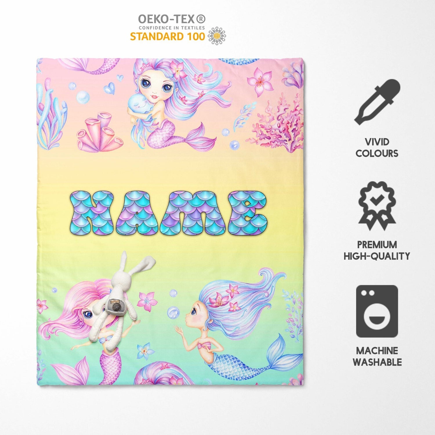 Personalised Name Mermaids + Jellyfish Kids Cot Bed Duvet Cover + Pillowcase