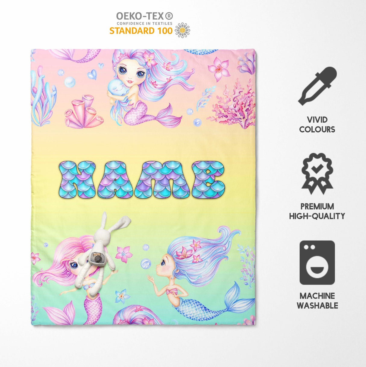 Personalised Name Mermaids + Jellyfish Kids Cot Bed Duvet Cover + Pillowcase