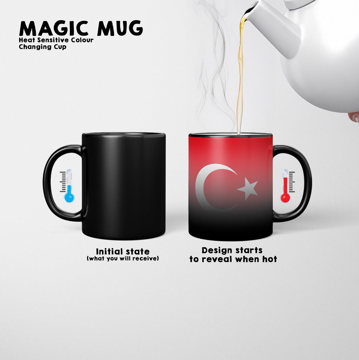 Turkey Flag Turkish Design Tea Gift Heat Sensitive Magic Colour Changing Mug