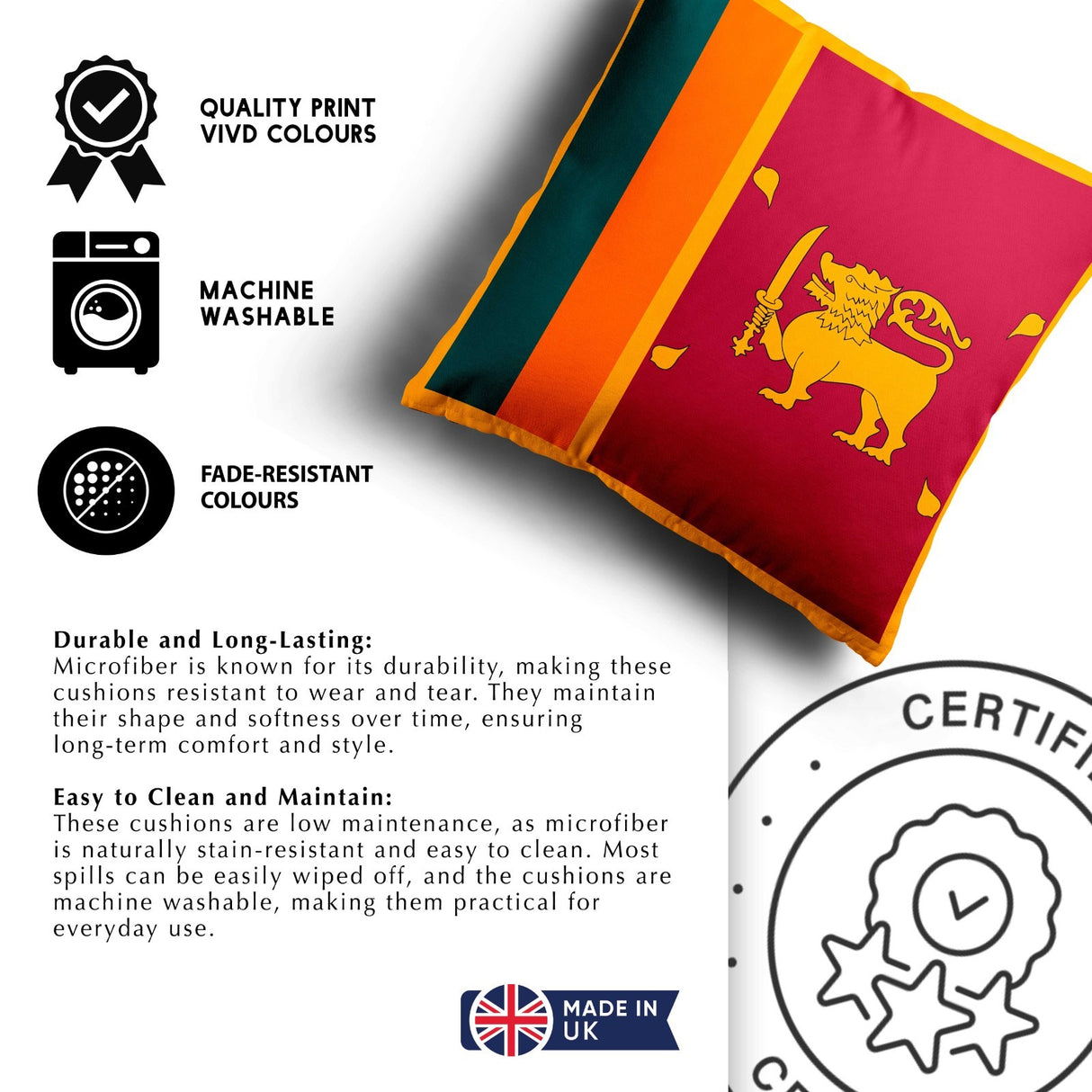 Sri Lanka Flag Design Filled Square Cushion Decorative Throw - Gift Any Size