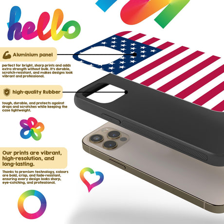USA Flag America Printed iPhone Case Black TPU Cover Protector Custom Made Gift