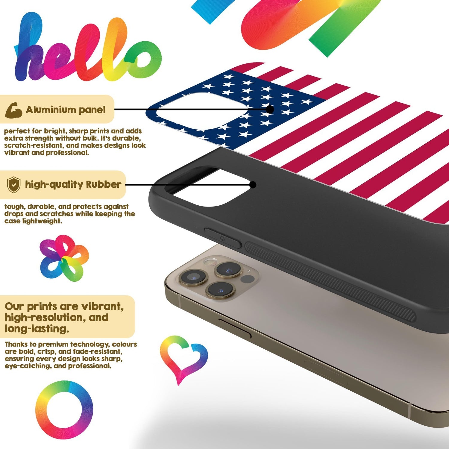USA Flag America Printed iPhone Case Black TPU Cover Protector Custom Made Gift