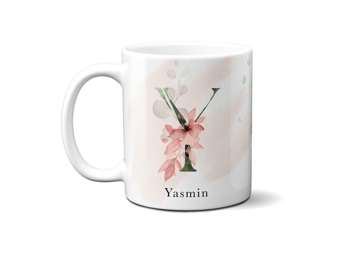 Gentle Touch Blush Pink Design Name Initial Letter Coffee Mug Gift 11oz Ceramic