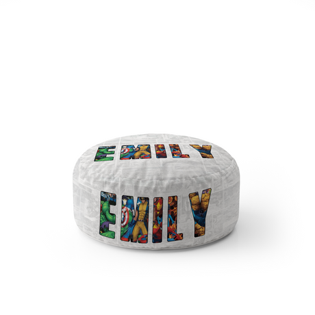 Personalised Superhero Name Kids Novelty Ottoman Fill Pouffe Inc Washable Cover