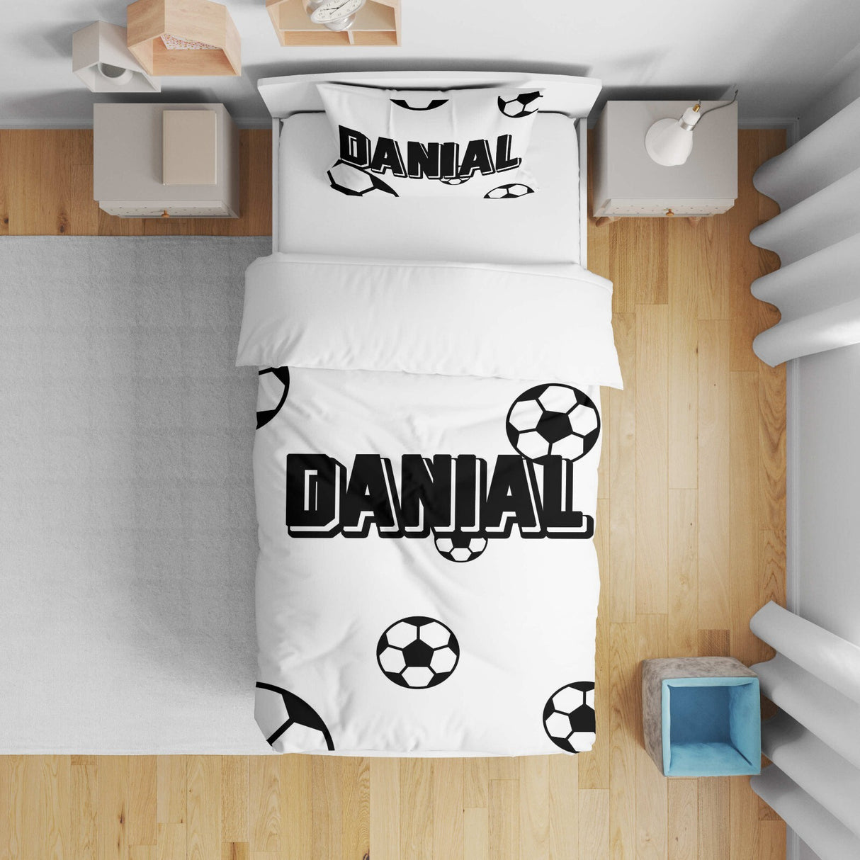Personalised Custom Name Colour Football Fans Cot Bed Duvet Cover + Pillowcase