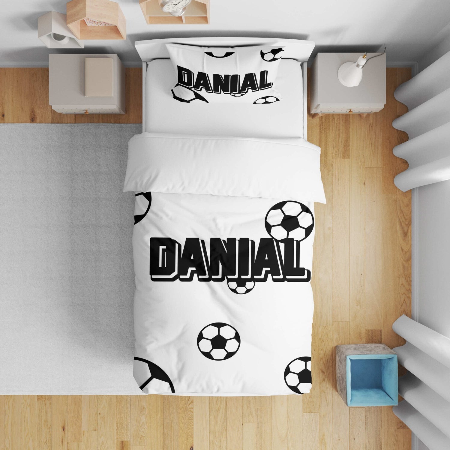 Personalised Custom Name Colour Football Fans Cot Bed Duvet Cover + Pillowcase